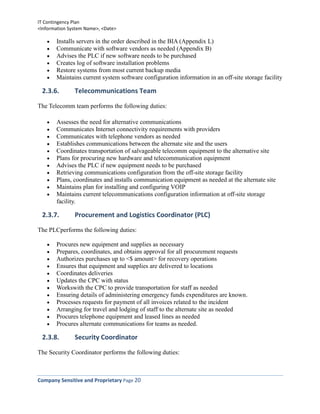 Software Contingency Plan Information Technology Contingency Plan (Template) | DOCX