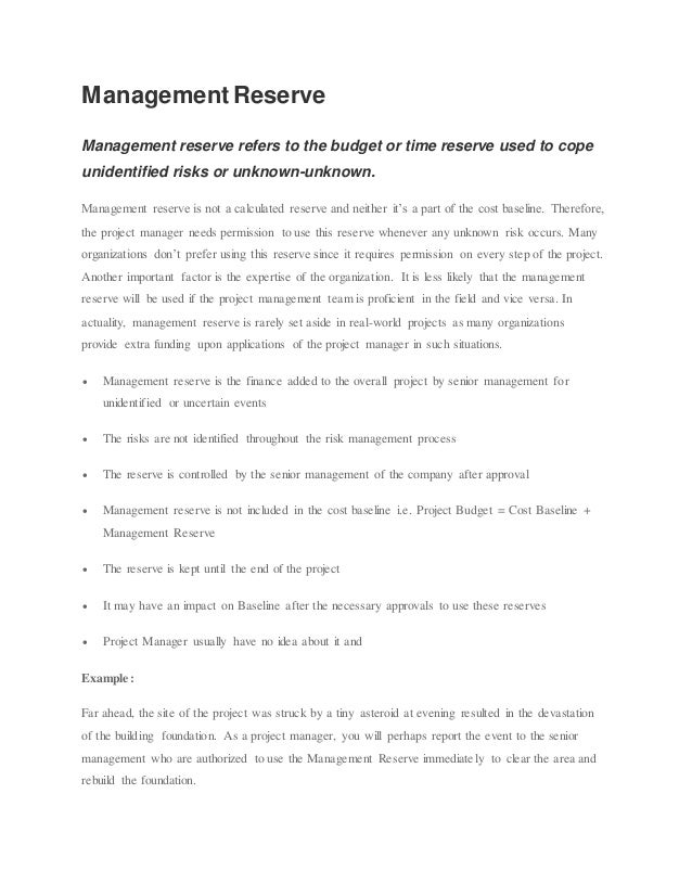 Contingency reserves vs management reserves PMP/CAPM from PMI