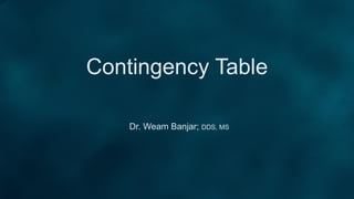 Contingency Table
Dr. Weam Banjar; DDS, MS
 