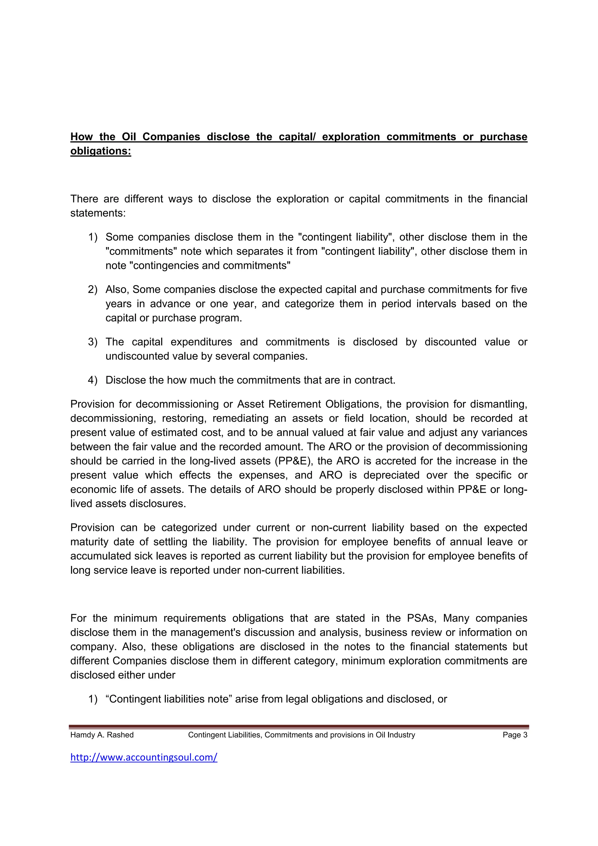 Contingent liabilities, commitments and provisions in oil industry | PDF
