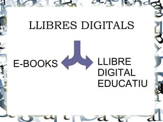 LLIBRES DIGITALS


E-BOOKS     LLIBRE
            DIGITAL
            EDUCATIU
 
