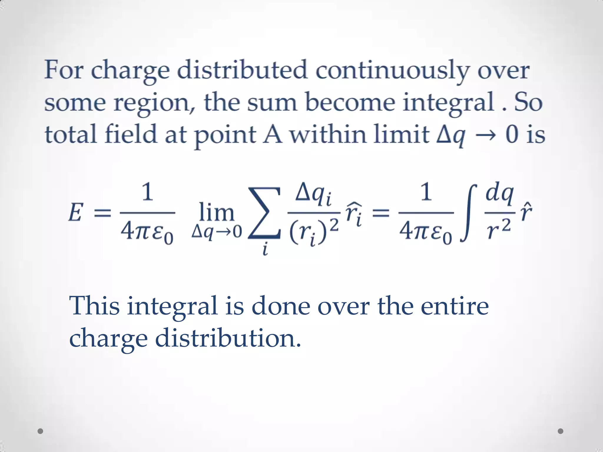 This integral is done over the entire
charge distribution.