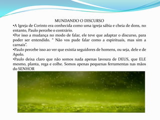 IV. Apelo de Paulo aos Corintios (6:1-13:10)Um apelo por reconciliação  completa (6:1 – 7:4)Um novo fundamento para apelo (7:5 – 16)Um apelo para resposta generosa para a coleta (8:1-9:15)Um apelo por lealdade plena à autoridade apostólica (10:1-18)Respaldo para o apelo (11:1-12:13)A conclusão do apelo (12:14-13:10)V. Conclusão da Epístola (13:11-14)