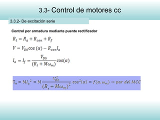 10
3.3- Control de motores cc
3.3.2- De excitación serie
Control por armadura mediante puente rectificador
 