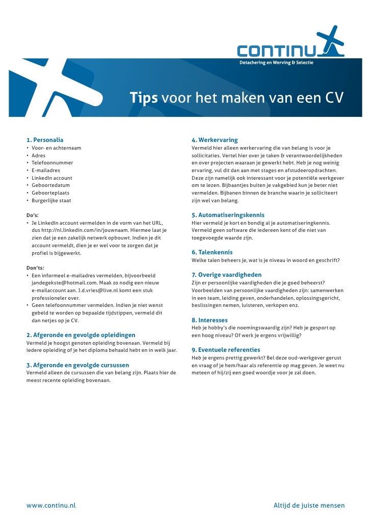 Continu Tips Voor Een Cv