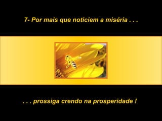 7- Por mais que noticiem a miséria . . .
. . . prossiga crendo na prosperidade !
 