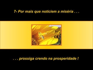 7- Por mais que noticiem a miséria . . . . . . prossiga crendo na prosperidade ! 