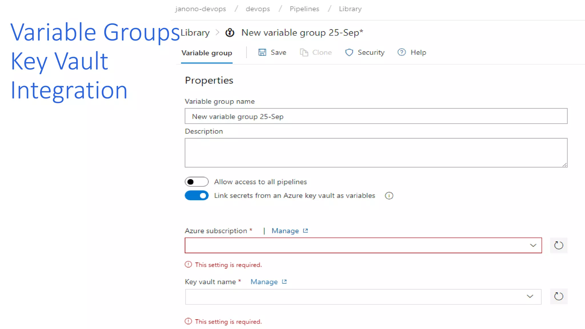 Variable Groups Key Vault Integration 