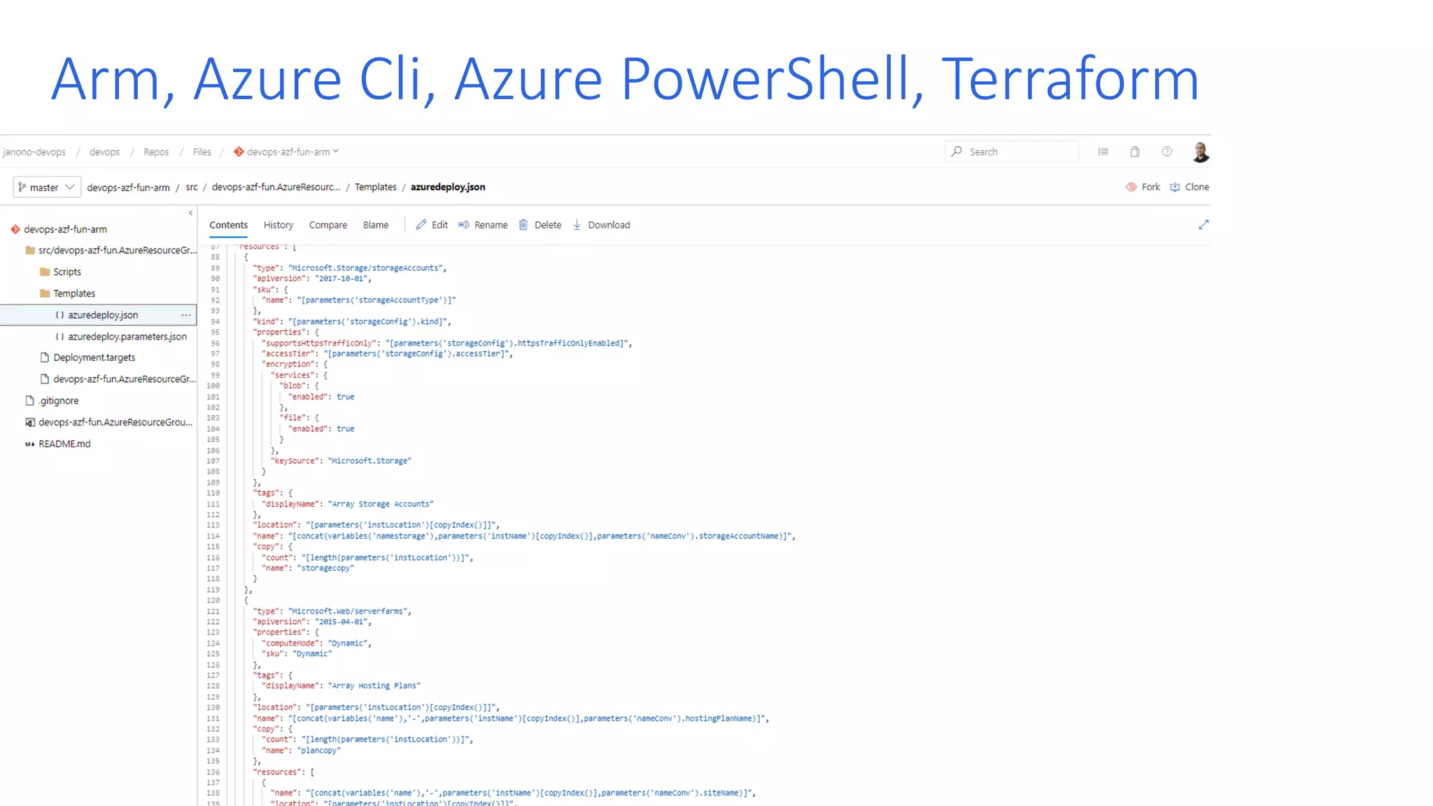 Arm, Azure Cli, Azure PowerShell, Terraform 