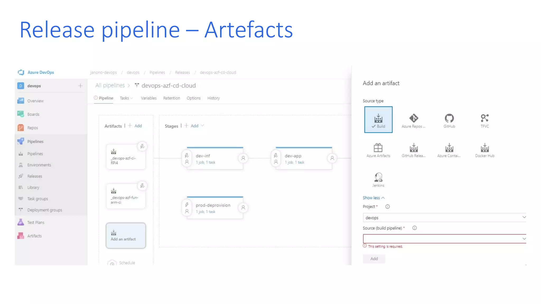 Release pipeline – Artefacts 