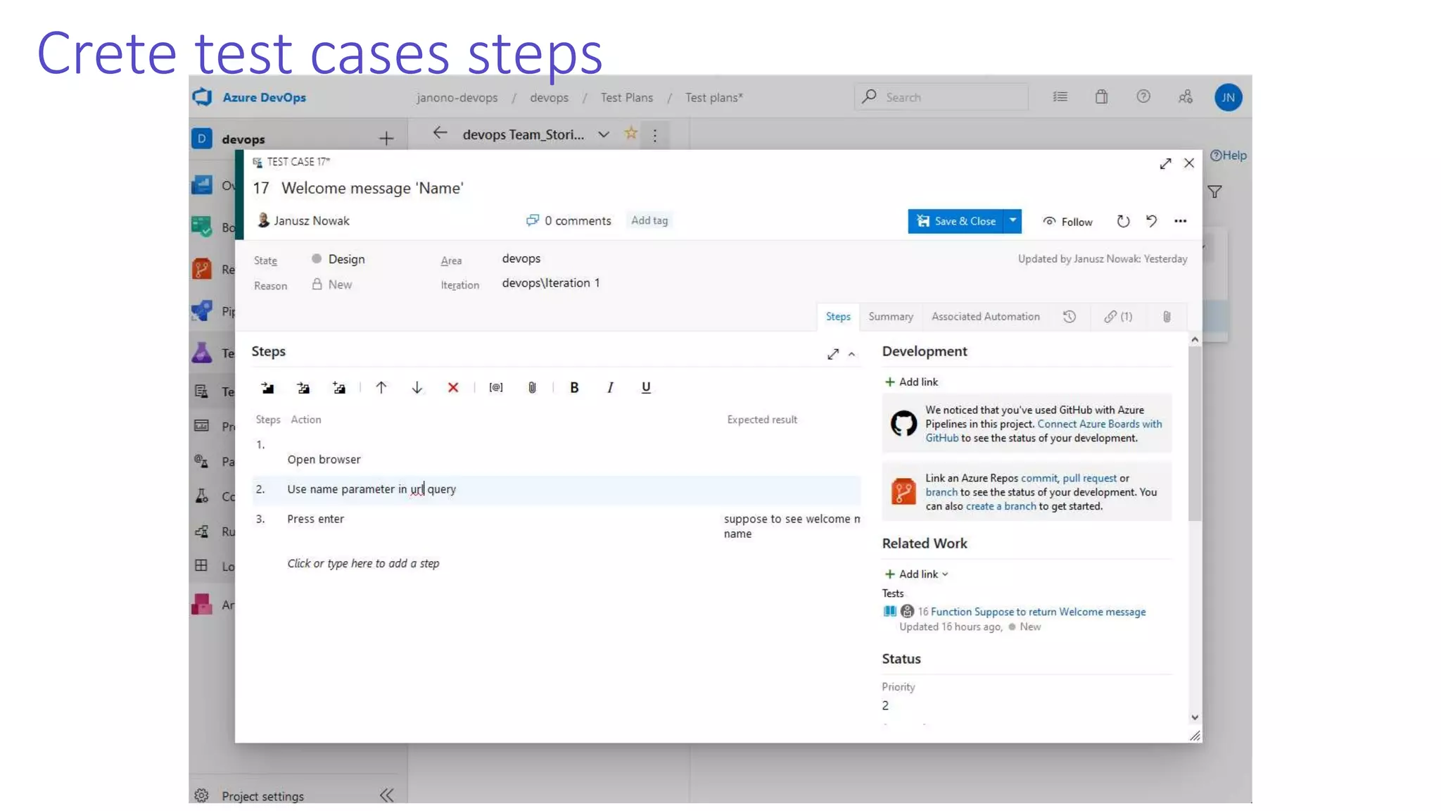 Crete test cases steps 