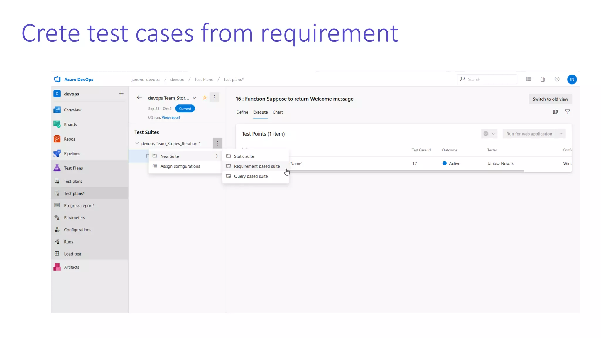 Crete test cases from requirement 