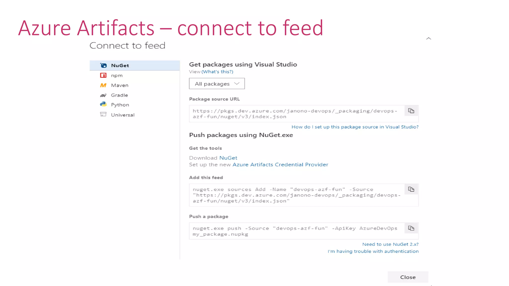 Azure Artifacts – connect to feed 
