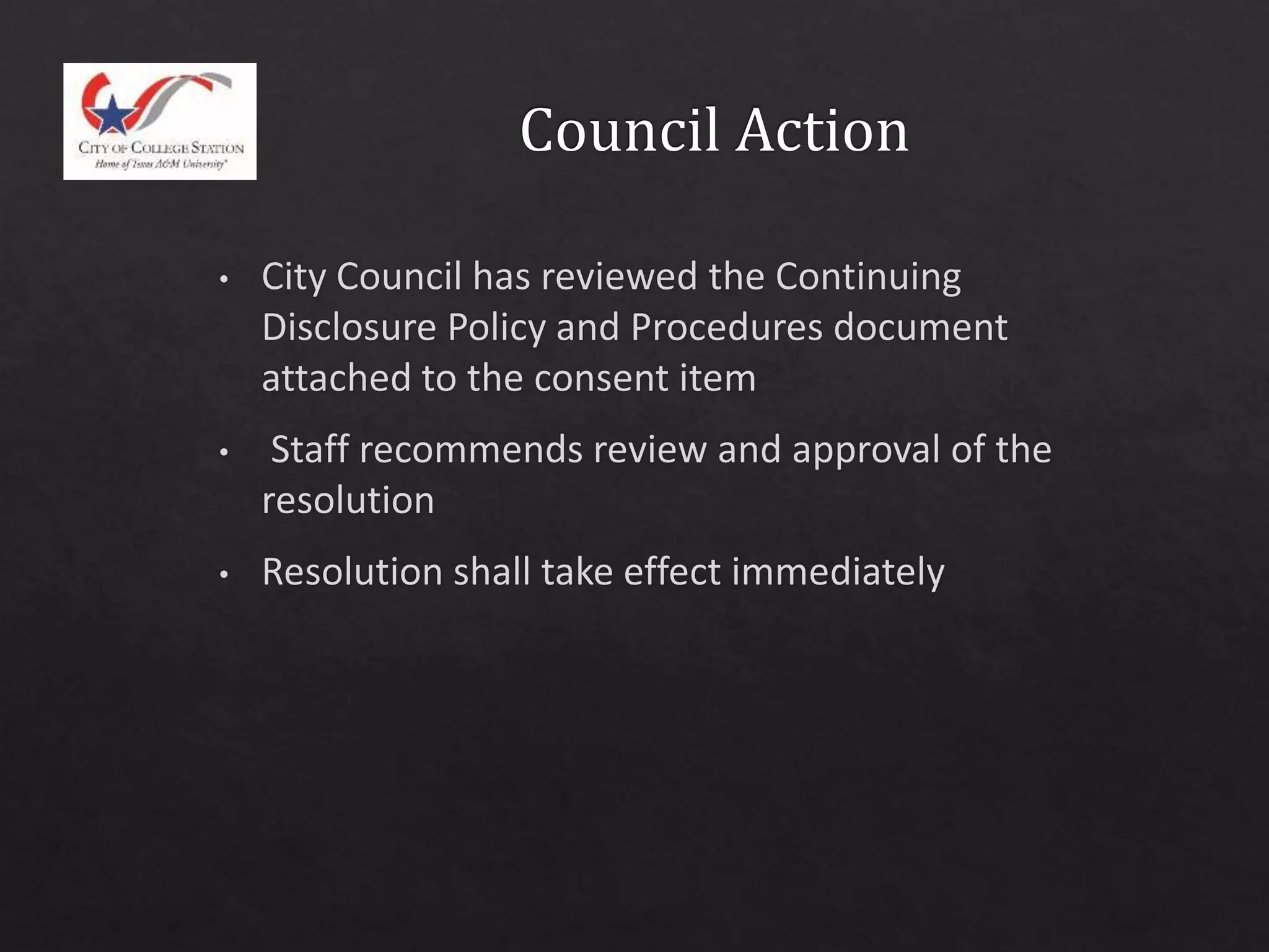 Continuing Disclosure Policy and Procedures