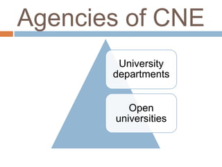 Agencies of CNE
University
departments
Open
universities
 