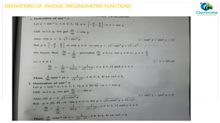 DERIVATIONS OF INVERSE TRIGONOMETRIC FUNCTIONS
 