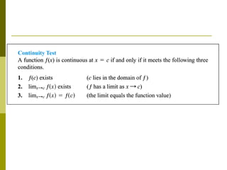 Understanding Continuity and Discontinuities in Calculus Functions | PPT