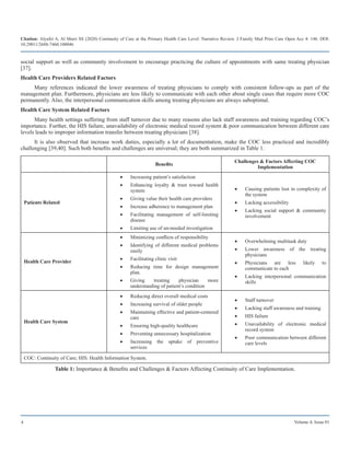Continuity of care at the primary health care level narrative review | PDF