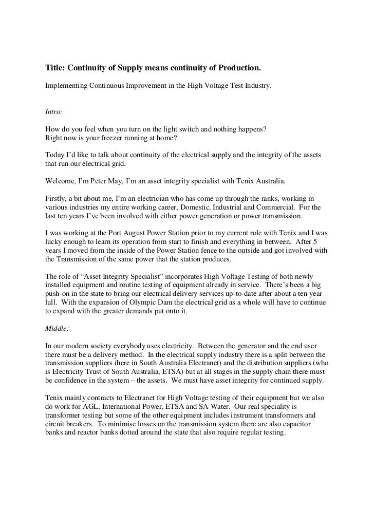 Continuity of Supply means Continuity of Production