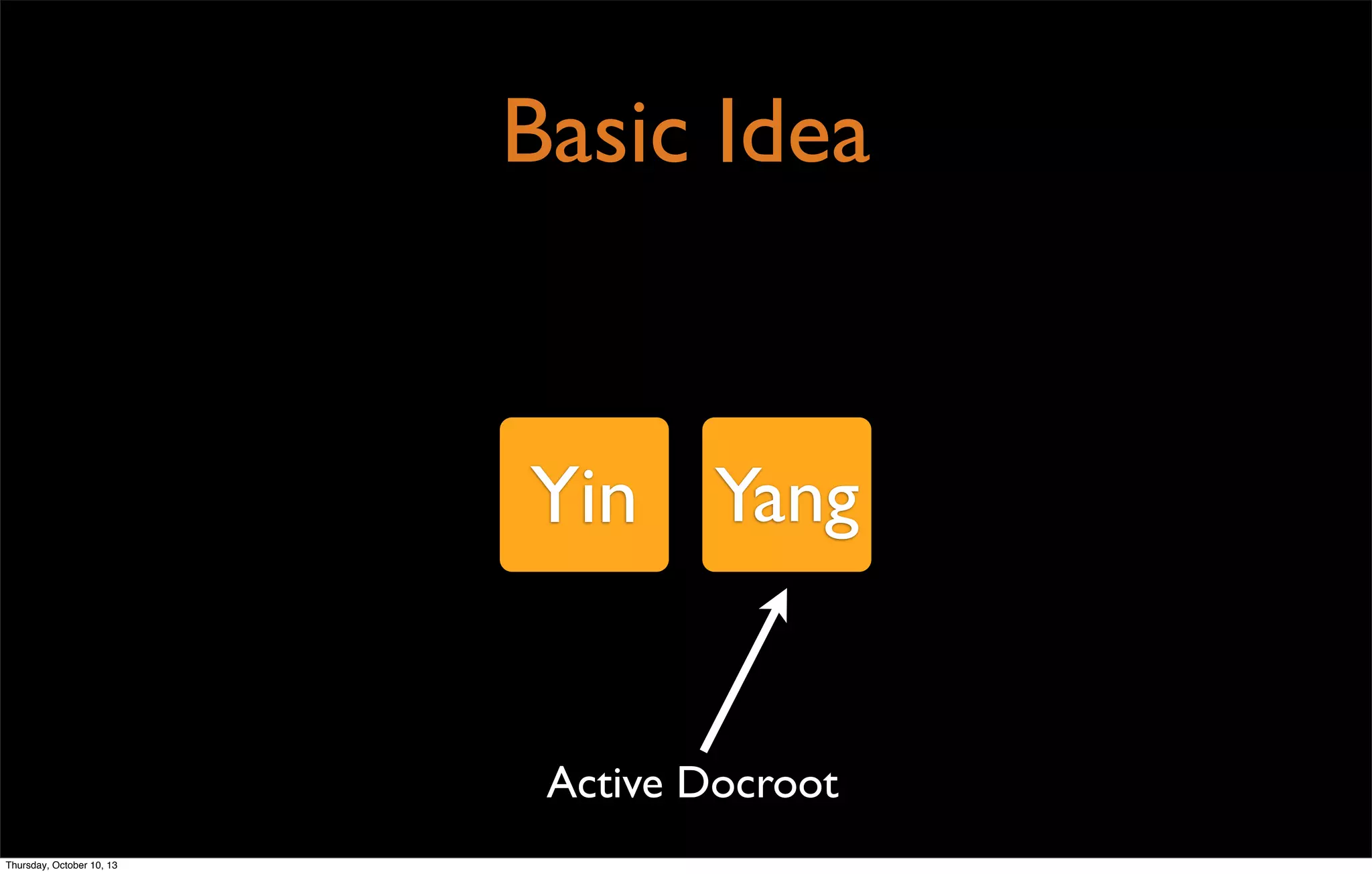 Basic Idea
Yin Yang
Active Docroot
Thursday, October 10, 13
 