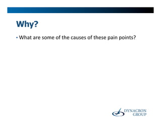Why?
•  What	
  are	
  some	
  of	
  the	
  causes	
  of	
  these	
  pain	
  points?	
  
 