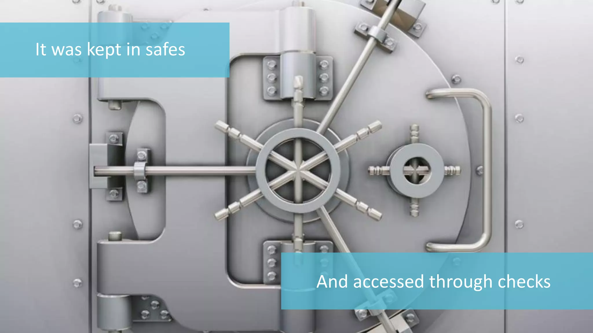 18 
© 2014 CA. ALL RIGHTS RESERVED. 
It was kept in safes 
And accessed through checks  