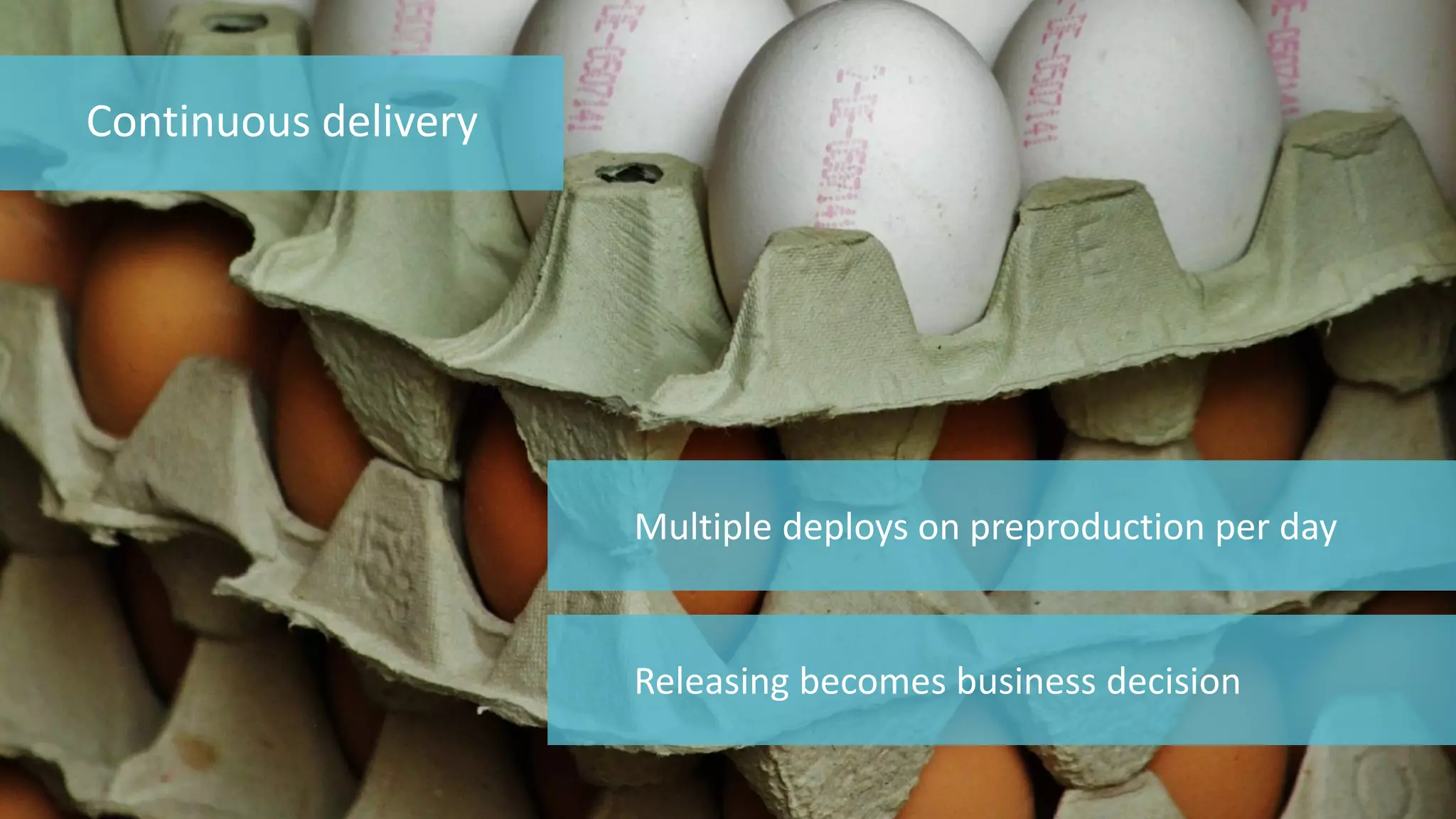 37 
© 2014 CA. ALL RIGHTS RESERVED. 
Continuous delivery 
Multiple deploys on preproduction per day 
Releasing becomes business decision  