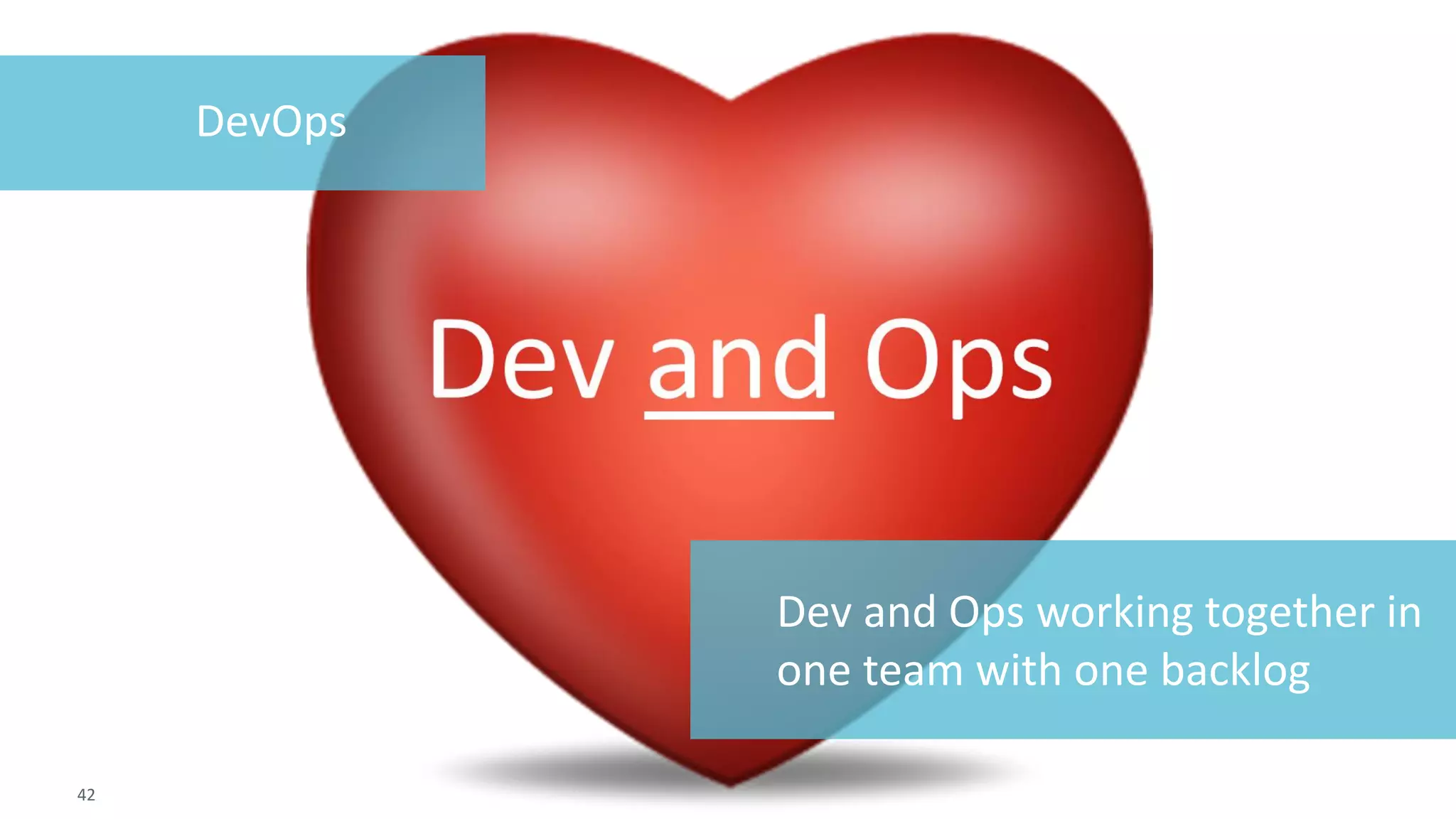 42 
© 2014 CA. ALL RIGHTS RESERVED. 
DevOps 
Devand Ops working together in one team with one backlog  