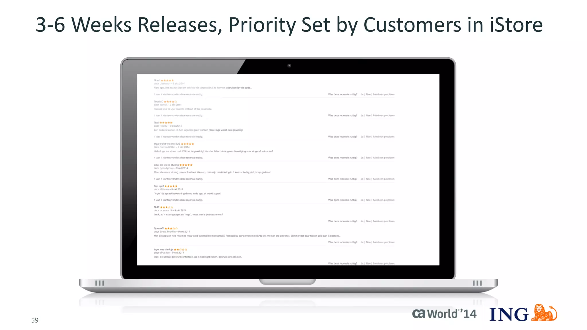 59 
© 2014 CA. ALL RIGHTS RESERVED. 
3-6 Weeks Releases, Priority Set by Customers in iStore  