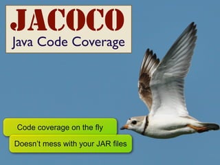 JACOCO
Java Code Coverage




 Code coverage on the fly

Doesn’t mess with your JAR files
 