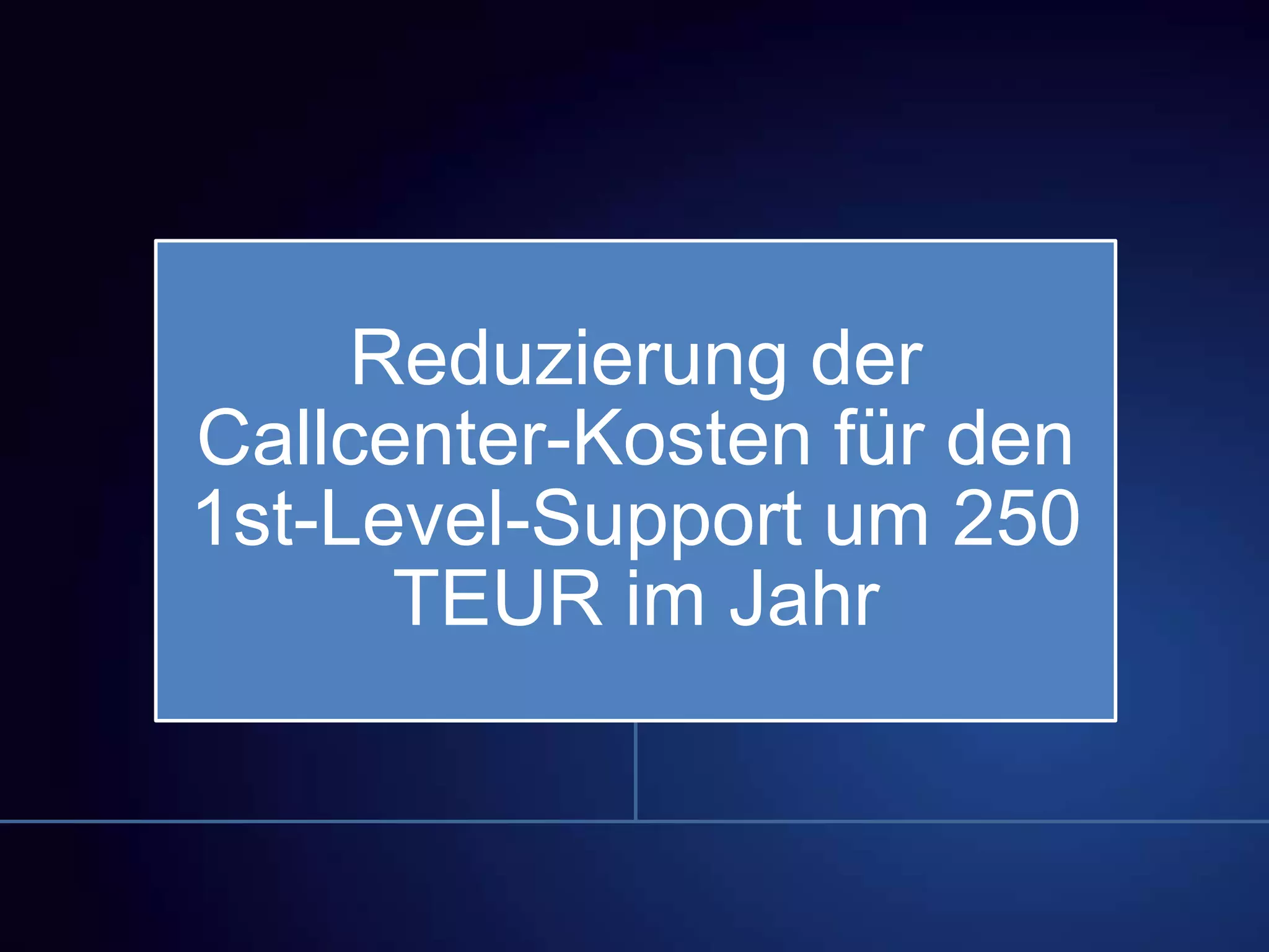 Reduzierung der
Callcenter-Kosten für den
1st-Level-Support um 250
TEUR im Jahr
 