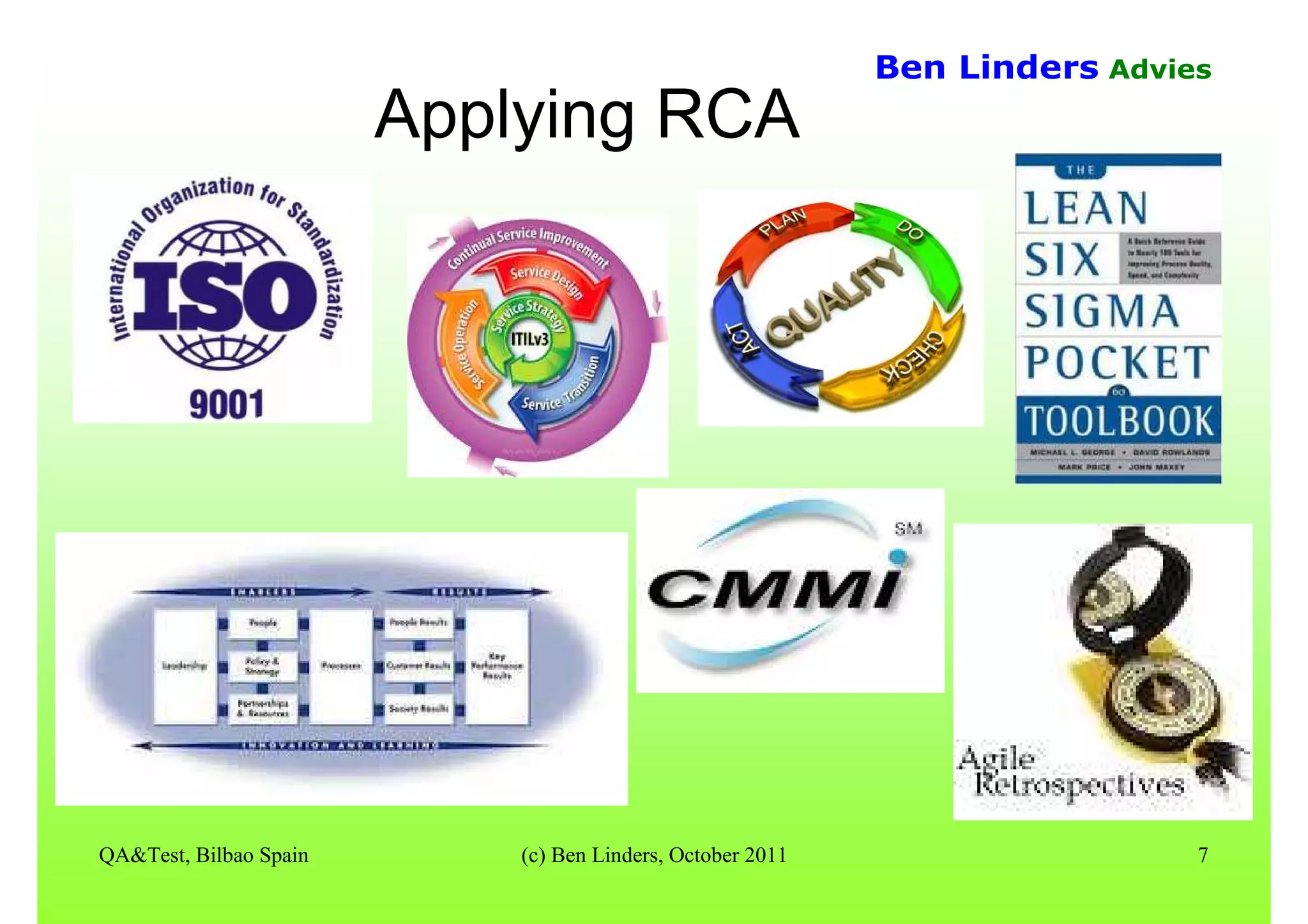 ᶷ
QA&Test, Bilbao Spain (c) Ben Linders, October 2011 7
Ben Linders Advies
Applying RCA
 