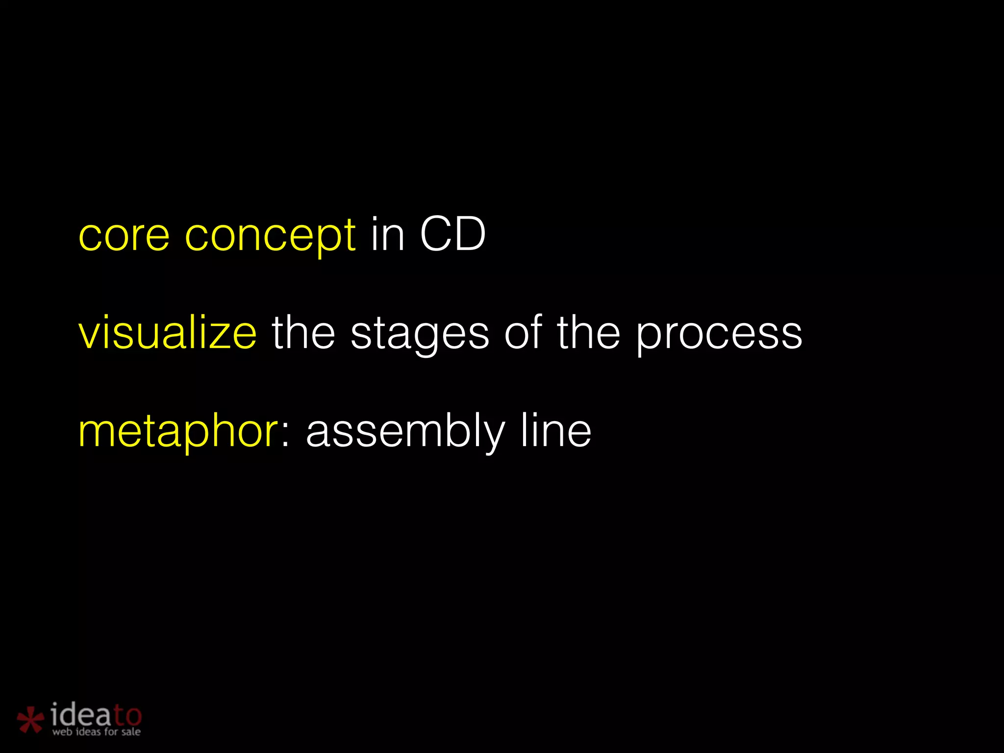 core concept in CD visualize the stages of the process metaphor: assembly line 