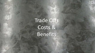 @joshcorman
12
10/23/2013
Trade Offs
Costs &
Benefits
 