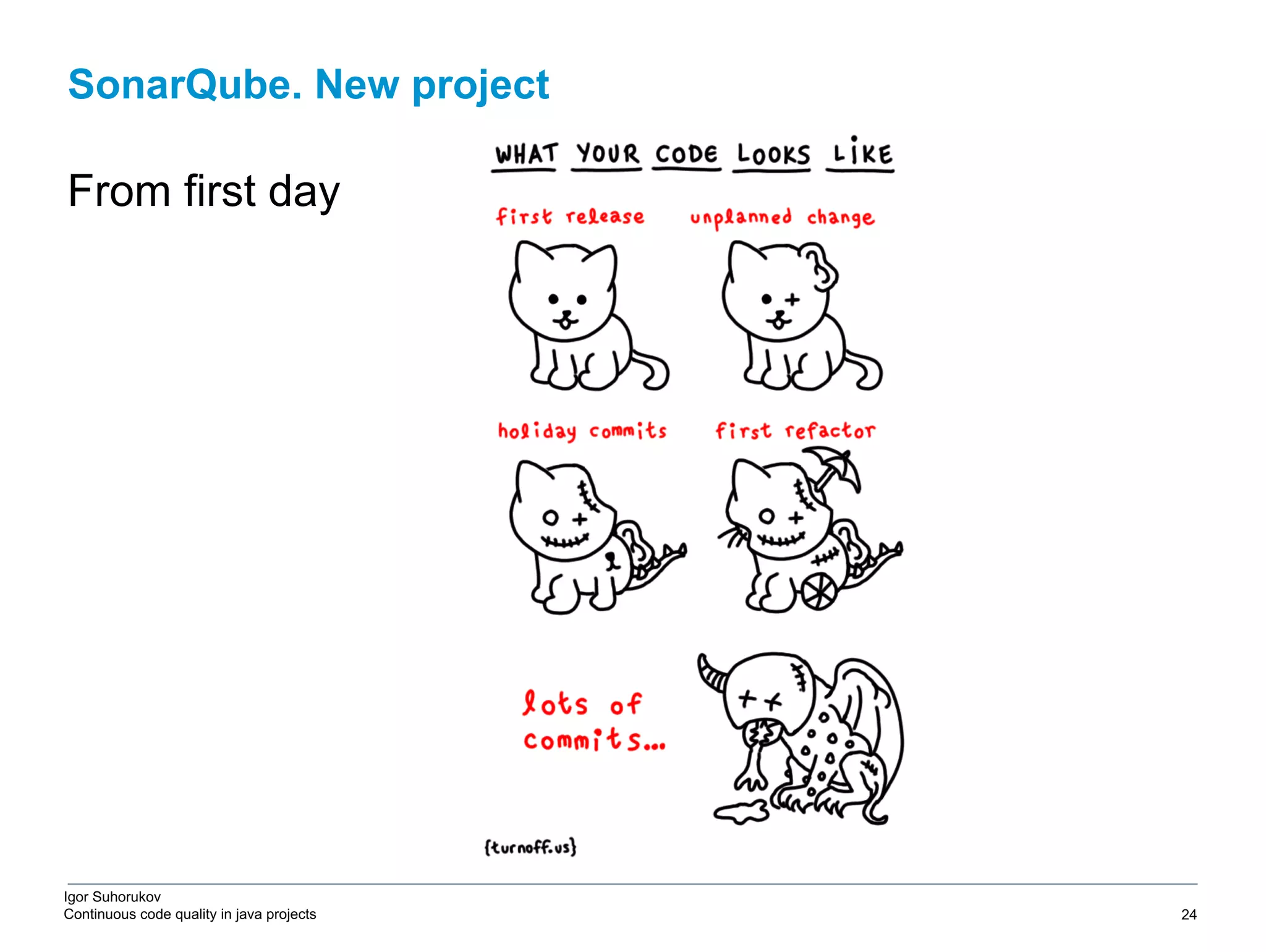 Igor Suhorukov Continuous code quality in java projects From first day SonarQube. New project 6/27/19 2010 DB Blue template 24 