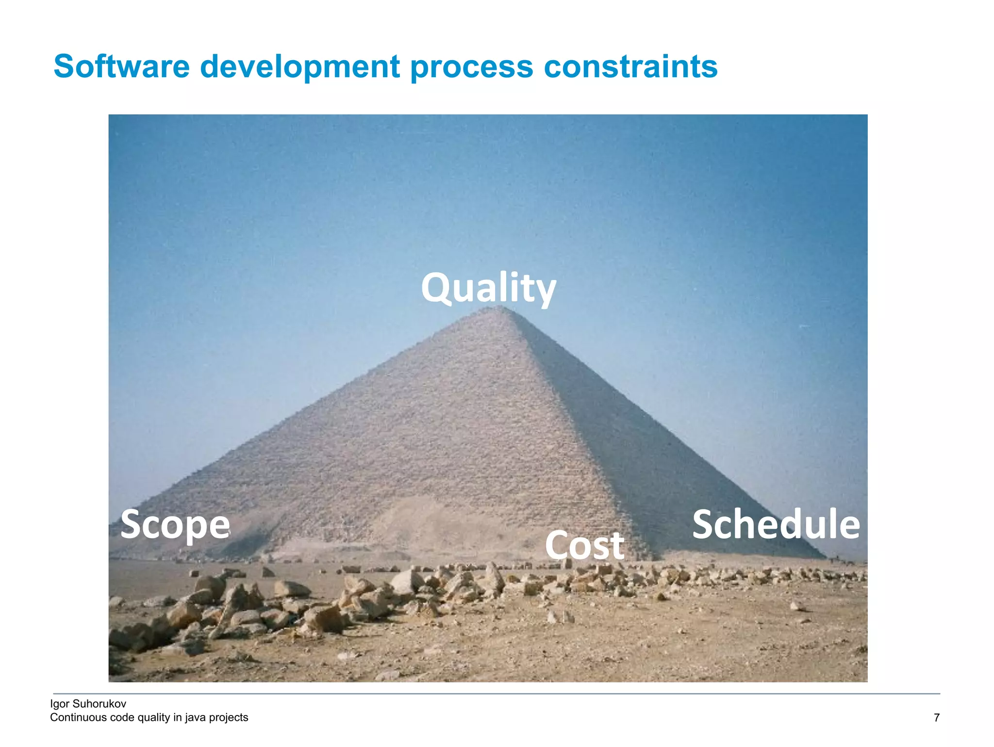 Igor Suhorukov Continuous code quality in java projects Software development process constraints 6/27/19 2010 DB Blue template 7 Quality Cost Schedule Scope 