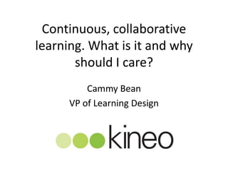 Continuous, collaborative
learning. What is it and why
should I care?
Cammy Bean
VP of Learning Design
 
