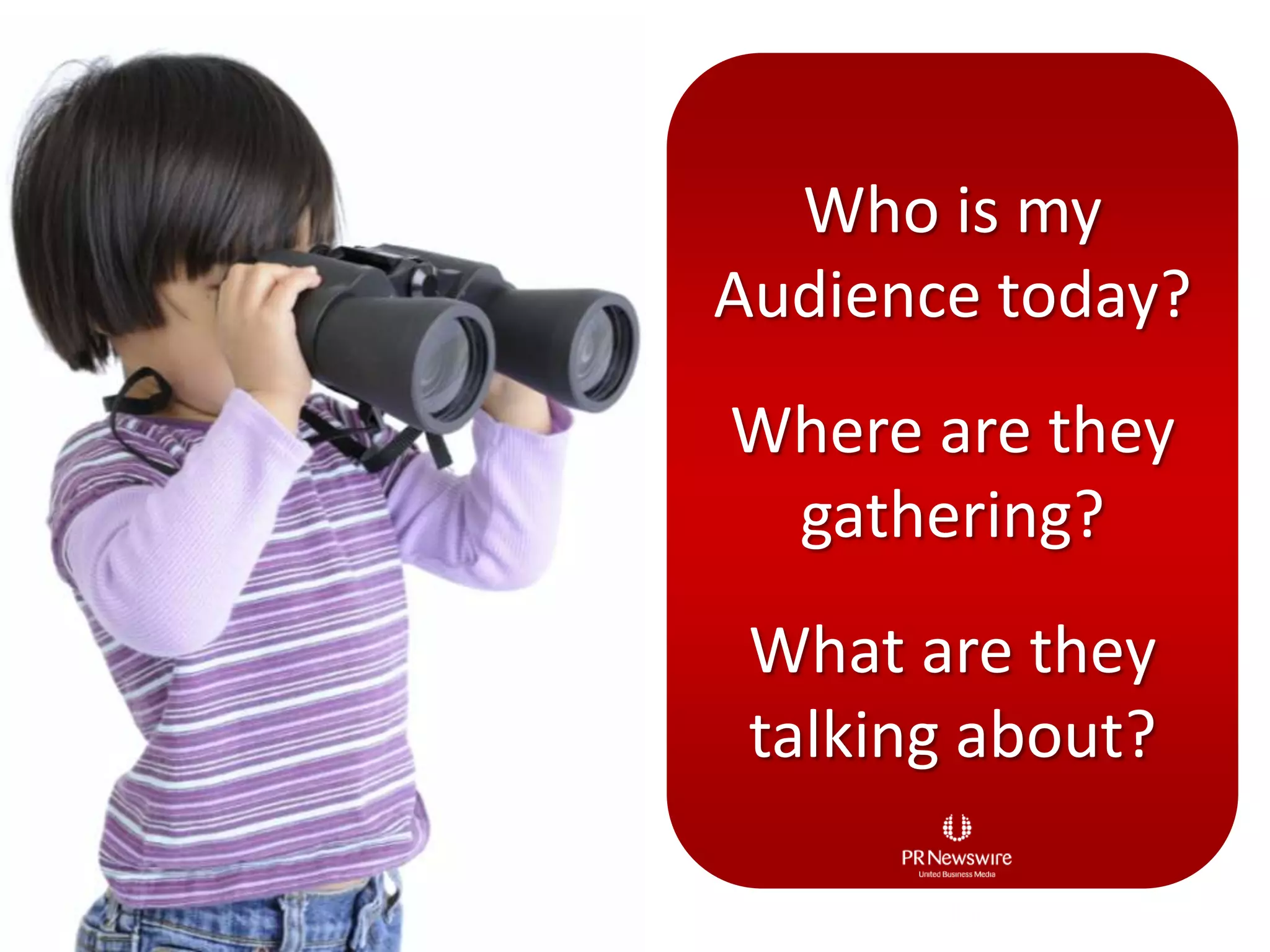 Who is my Audience today?Where are they gathering? What are they talking about? 