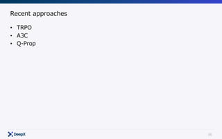 36
Recent approaches
• TRPO
• A3C
• Q-Prop
 