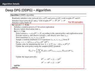 Algorithm Details
37
Deep DPG (DDPG) – Algorithm
For M episodes
 