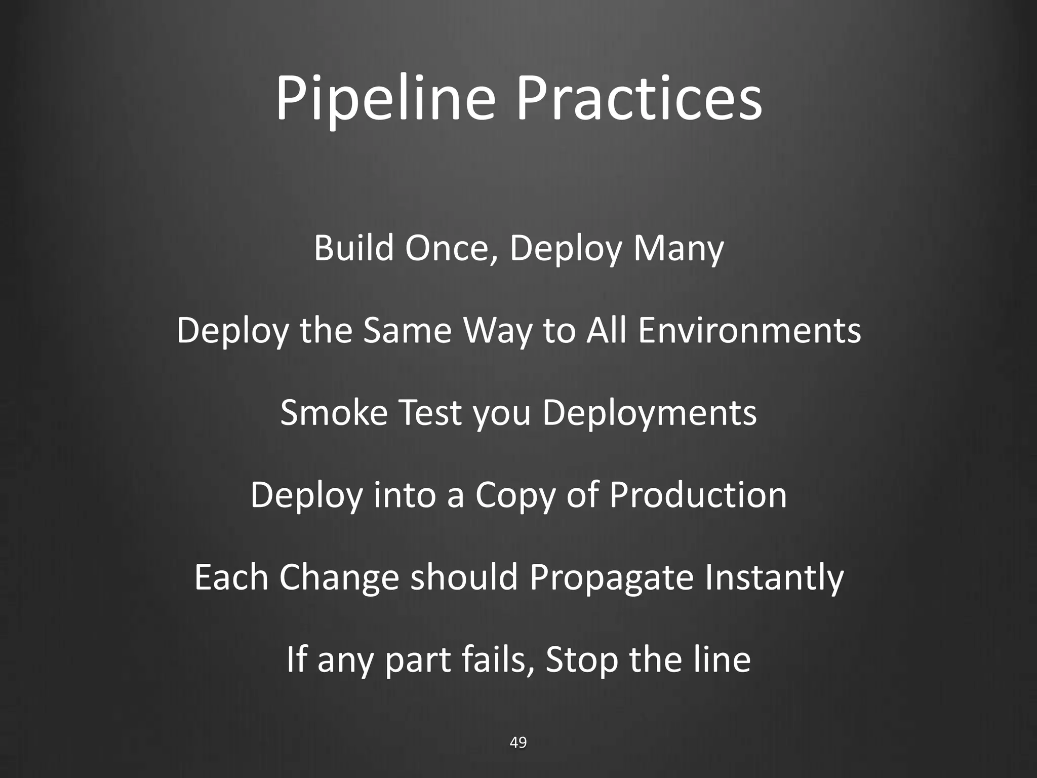 Scripting ApproachesScript logs into each box and runs deployment script commandsScript runs locally, each remote machine has agent execute scriptPackage app using platform’s packaging technology, and use infrastructure management tools push new versions40