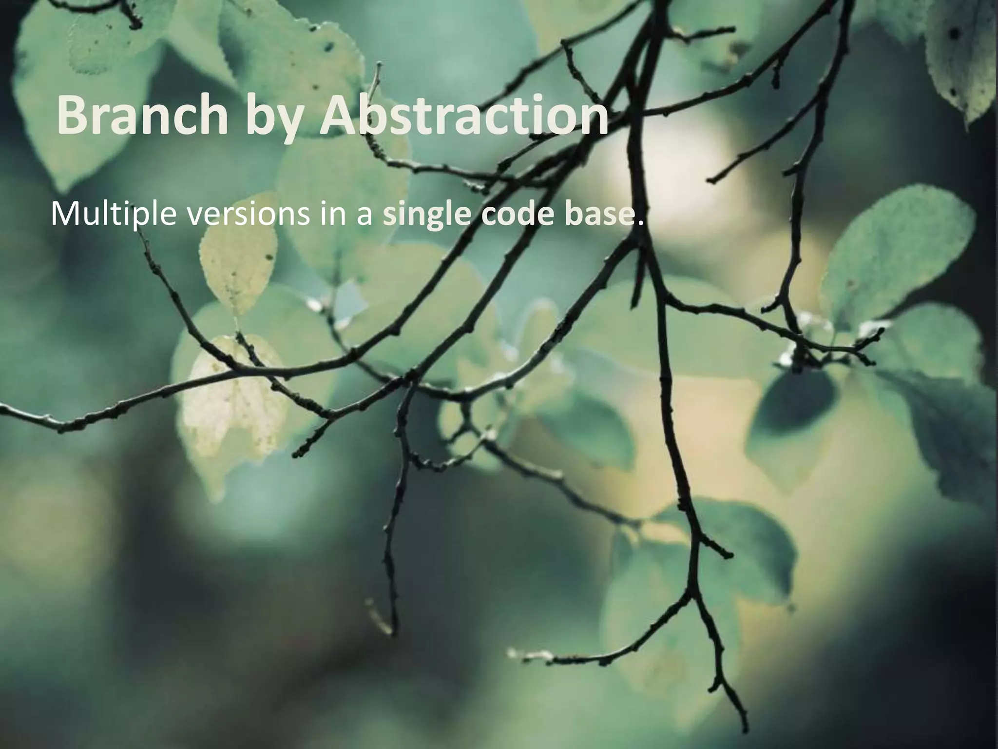 Branch by Abstraction
Multiple versions in a single code base.
 