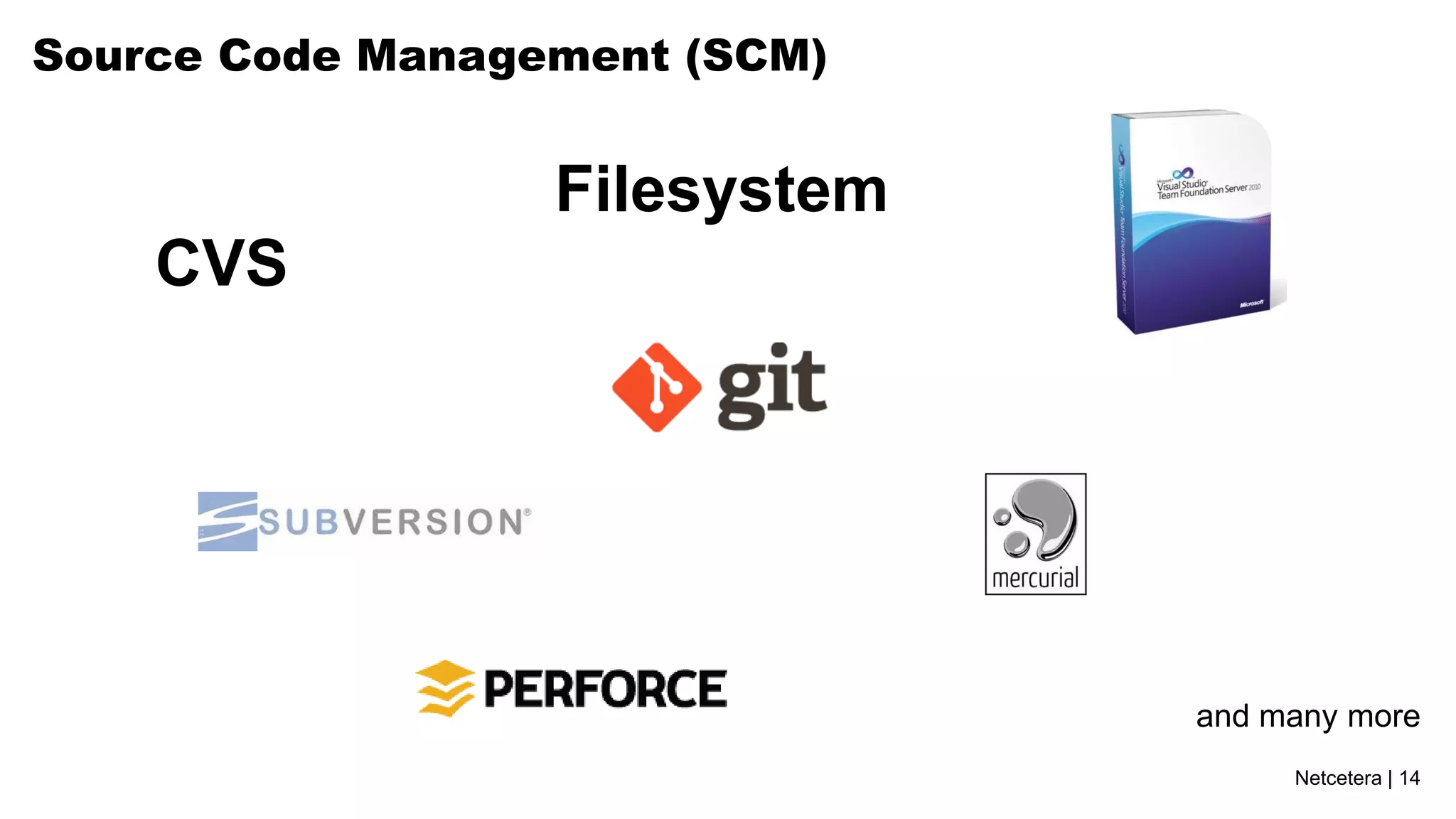 Netcetera | 14
Source Code Management (SCM)
CVS
and many more
Filesystem
 