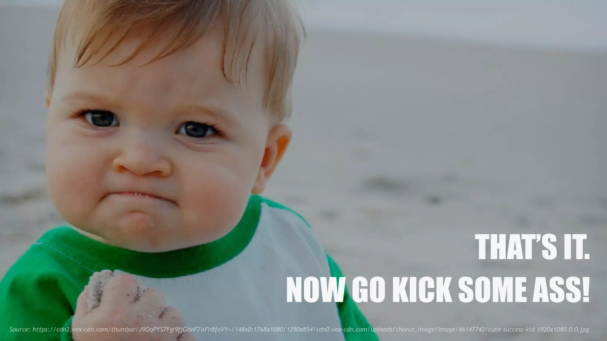 Source: https://cdn2.vox-cdn.com/thumbor/J9OqPYS7FgI9fjGhnF7AFh8foVY=/148x0:1768x1080/1280x854/cdn0.vox-cdn.com/uploads/chorus_image/image/46147742/cute-success-kid-1920x1080.0.0.jpg
THAT’S IT.
NOW GO KICK SOME ASS!
 