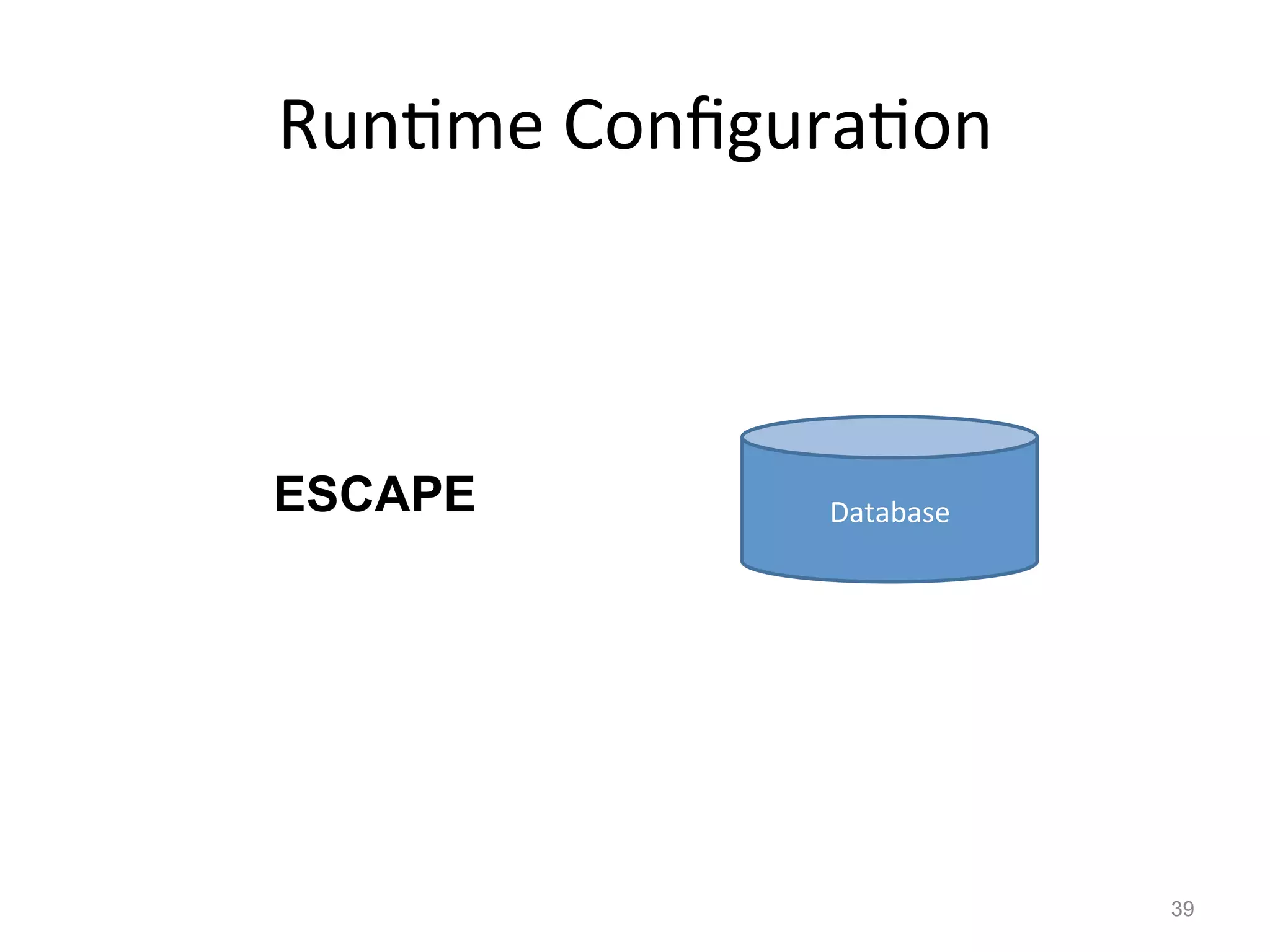 Run$me	
  Conﬁgura$on	
  



ESCAPE            Database	
  




                                 39
 