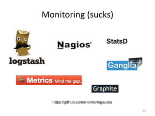 Monitoring (sucks)




  https://github.com/monitoringsucks

                                       53
 
