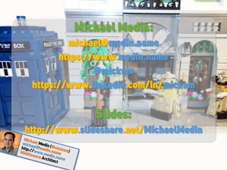 Michael Medin:
michael@medin.name
https://www.medin.name
@mickem
https://www.linkedin.com/in/mickem
Slides:
http://www.slideshare.net/MichaelMedin
 