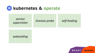 kubernetes & operate
service
supervision
liveness probe
autoscaling
self-healing
 