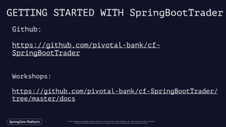 Unless otherwise indicated, these slides are © 2013-2016 Pivotal Software, Inc. and licensed under a Creative
Commons Attribution-NonCommercial license: http://creativecommons.org/licenses/by-nc/3.0/
Github:
https://github.com/pivotal-bank/cf-
SpringBootTrader
Workshops:
https://github.com/pivotal-bank/cf-SpringBootTrader/
tree/master/docs
GETTING STARTED WITH SpringBootTrader
 