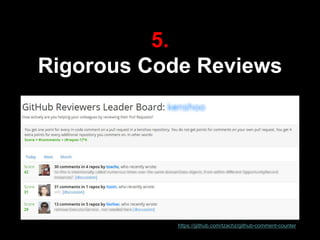 5.
Rigorous Code Reviews
https://github.com/tzachz/github-comment-counter
 